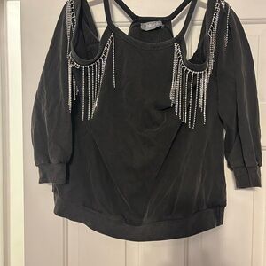 Chic Black Embellished Sweatshirt